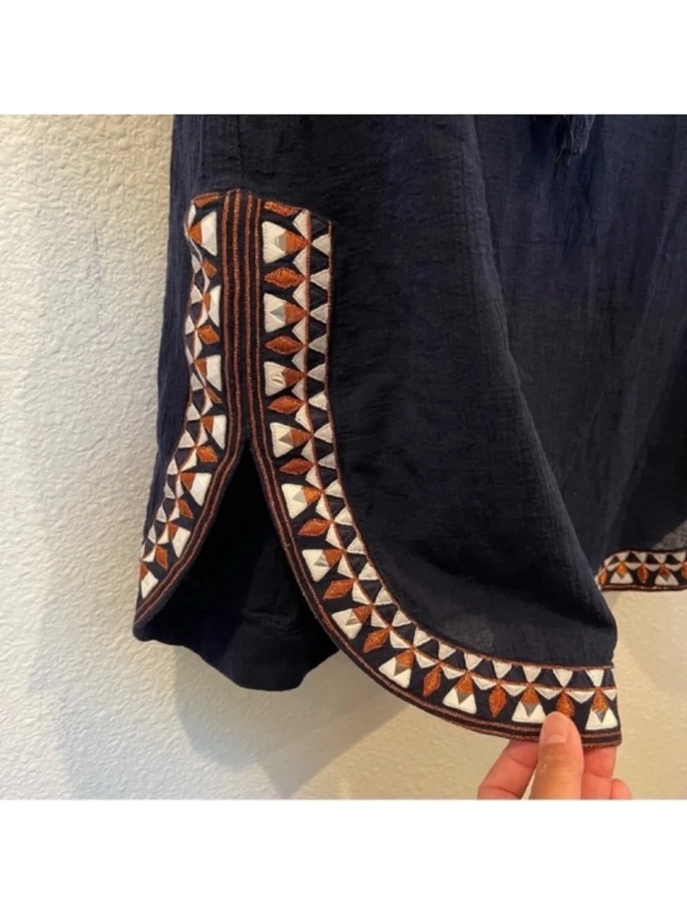 J. Crew Swim Coverup Medium Navy Blue Gauzy Cotton Embroidered Pullover Tassel
